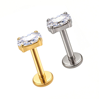 Clous d'oreilles classiques en zircon hautement poli, plaqués or 24 carats, en titane, hypoallergéniques, cadeau de mariage, bijoux de corps, labret