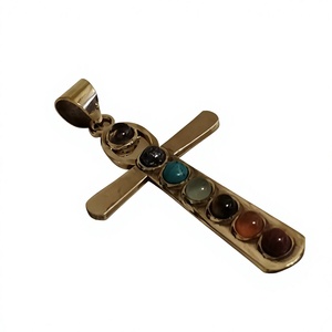 Croix Offre Spéciale Design 7 Chakra Pendentif Collier Laiton métal pierre précieuse sept chakra - Product Image 2