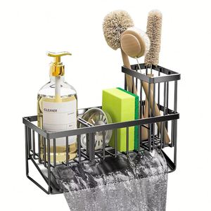 SUS304 Rustproof Steel <b>Kitchen</b> Dish <b>Sponge</b> Organizer <b>Kitchen</b> Sink Organizer Caddy Rack - Dish <b>Sponge</b> <b>Holder</b> with Divider - Product Image 1