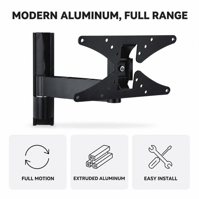 DMP LCD2401 VESA 200X100 Full Motion TV Monitor Wall Mount Articulating Single Arm Aluminum Mounting Bracket