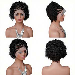 Pelucas trenzadas al por mayor con encaje frontal transparente 13x4 para mujeres afroamericanas, trenzas cornrow hechas a mano, pelucas de cabello humano sin pegamento - Product Image 5