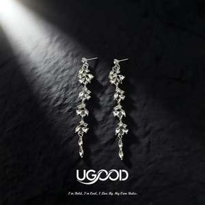 Pendientes colgantes de cristal UGood con diseño de flor chapados en rodio para mujer, joyería estética para salidas informales - Product Image 6
