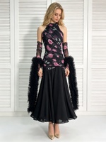 Robe de danse de salon vintage pour femme, imprimée, en maille, dos nu, col en V, pour entraînement et performance de valse