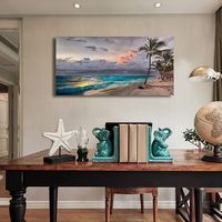 Moderne bleu océan et vert arbre toile mur Art plage photos pour salon et salle de bain décor paysage marin affiche peinture