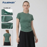 Camiseta de Manga Corta Kuenzi Washed Hot Girl, 280GSM, 96% Algodón, 4% Elastano, Ajustada, Estilo Americano, Elástica para Mujer
