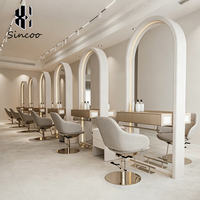 Miroir de coiffure professionnel de luxe, pleine longueur, moderne, encastré, avec table en tissu, pour salon de coiffure et barbier