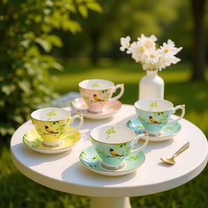 Classic European Style Flower Design Eco-Friendly Bone China 200ml Coffee Cup Saucer <strong>Set</strong> Drinkware Fresh Afternoon <strong>Tea</strong> <strong>Gift</strong> - Product Image 4