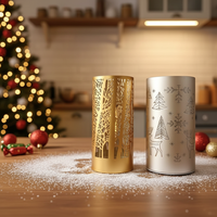 Porte-bougie en verre de Noël avec motif gravé de bonhomme de neige et de cerf, couvercle de lampe LED pour décorations de fête à domicile