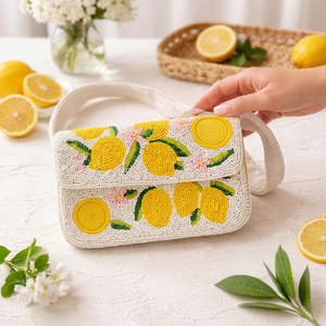 Bolso Rectangular de Algodón Lavable Hecho a Mano con Diseño de Limón Bordado con Hilo de Poliéster - Product Image 1