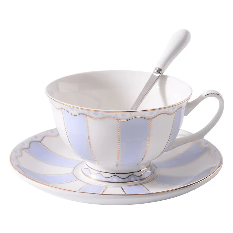 Avrupa çizgili altın jant renk sırlı kahve fincanı tabağı ikindi çayı moda kemik çini