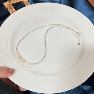 S925 Pure <b>Silver</b> Natural Freshwater <b>Pearl</b> <b>Necklace</b> Versatile High-End Collarbone Design Gentle Niche with Crushed <b>Silver</b> Detail - Product Image 4