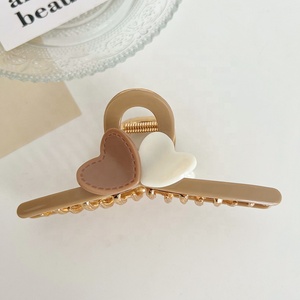 CANYUAN-Pinzas de pelo gruesas personalizadas para mujer, pinzas de pelo de aleación de doble amor de acetato para niña - Product Image 1