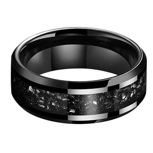 Coolstyle đồ trang sức 8mm vát cạnh Mens Womens Thời Trang Đính hôn đám cưới ban nhạc Titan chip Inlay Đen tungsten carbide Nhẫn - Product Image 2