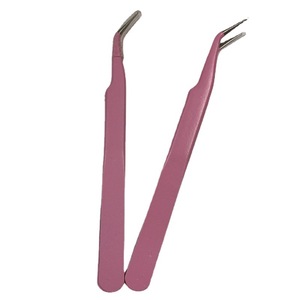 Stainless steel colored tweezers, eyebrow tweezers, eyelash extension tweezers, straight pointed tips, ESD-15 curved tip - Product Image 4
