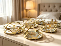 Ensemble de plateaux ronds en métal doré avec base miroir, plateaux décoratifs miroir pour bijoux, cosmétiques, desserts, table, décoration de maison, mariage, fête