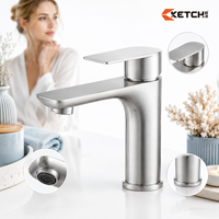 Robinet de lavabo en acier inoxydable pour salle de bain, monocommande moderne avec cartouche à disque céramique et aérateur économiseur d'eau