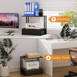 Double Layer Printer Storage Rack Dark Brown <b>Standing</b> Office Organizer Desk Shelf For Stationery And A4 Paper <b>Holder</b> - Product Image 2