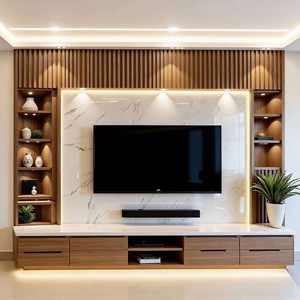 Modern Simple Style Solid Wood TV Stand with Multi-layer Open Display <b>Shelf</b>, <b>Living</b> <b>Room</b> Storage Media Entertainment Center - Product Image 4