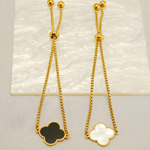 Gold-Plated Zircon Four-Leaf Clover Stainless Steel Adjustable Link Chain <b>Bracelet</b> for Women Trendy Gift - Product Image 6