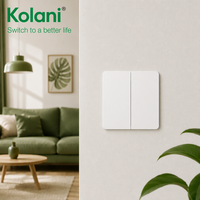 Interruptor de Luz de Pared Kolani, Estándar Británico, 2 Botones, 1 Vía, 10AX 250V, 90x86mm, Blanco Brillante, PC, Interruptor de Control de Luz de Dos Botones