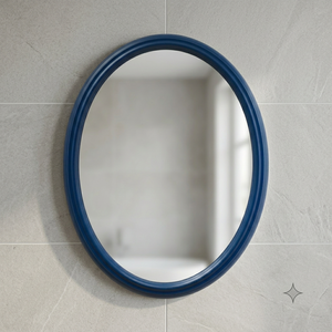 VILLA ULTIMA DELUXE SINGLE <b>MIRROR</b> Sorrento Blue <b>Oval</b> Minimalist Design Adjustable Decorative Framed Plastic Home Decor <b>Bathroom</b> - Product Image 3