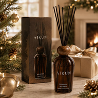 Diffuseur de parfum d'ambiance AIKUN de luxe à bâtonnets en bois, flacon en verre fumé rechargeable, ensemble de parfum d'intérieur, marque privée, longue durée, vente en gros