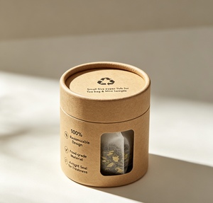 Recycled Kraft Paper Cylinder Box with Transparent PVC <b>Window</b>, Custom Printed Paper Tube for Confectionery Snack Packaging - Product Image 2