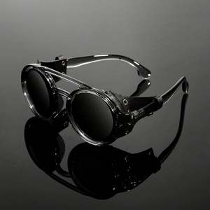 Lunettes de soleil rondes steampunk vintage en cuir pour hommes et femmes avec logo personnalisé, protection latérale et protection UV400 - Product Image 6