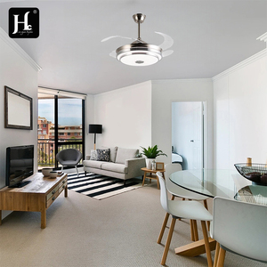 Modern designer crystal LED lamp retractable leafless electric cooling fan <b>remote</b> <b>control</b> <b>ceiling</b> fan hotel stainless steel - Product Image 6