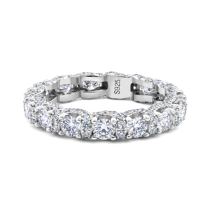 Anello <span class=keywords><strong>Eternity</strong></span> Halo in Argento Sterling S925 Placcato Rodio Senza Nichel con Moissanite, Fede Nuziale Impilabile con Pavé Completo per Lei - Product Image 3