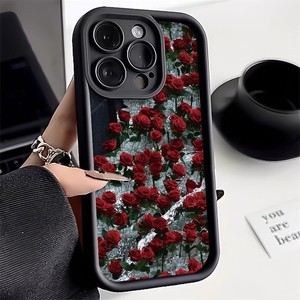 Rouge Rose Fleur <span class=keywords><strong>Silicone</strong></span> Téléphone étui pour <span class=keywords><strong>iphone</strong></span> 17 16 15 14 13 12 11 Max Plus XR X XS Max 8 7 Plus <span class=keywords><strong>SE</strong></span> <span class=keywords><strong>2020</strong></span> Antichoc Couverture Souple - Product Image 1