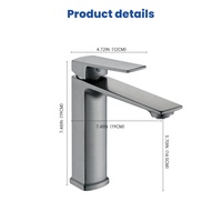 Robinet Mitigeur Carré Gris Anthracite en Alliage de Zinc Poli pour Lavabo de Salle de Bain, Monocommande, à Poser, avec Aérateur Nid d'Abeille et Capteur Tactile, Design Moderne