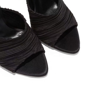 Women Soft Satin on Sandals Stiletto Dress <b>Shoes</b> Thin High Heel Mules Big Size 45 Party Peep Toe Slides - Product Image 4
