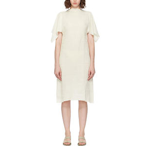 Fabricant de vêtements en chanvre, <span class=keywords><strong>robe</strong></span> midi en chanvre blanc semi-transparent à manches pétales, 100% lin pur - Product Image 1