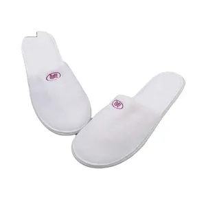 Customised embroidered logo eco-friendly luxury coral velvet hotel disposable slippers for hotel