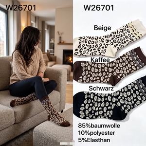 Calcetines de mujer con estampado de leopardo, 85% algodón, talla única, calcetines casuales cálidos W26701 - Product Image 3