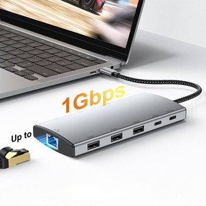 Adaptateur Hub <span class=keywords><strong>USB</strong></span>-<span class=keywords><strong>C</strong></span> Type <span class=keywords><strong>C</strong></span> 9 en 1 avec Port Réseau RJ45 3.0 en Alliage d'Aluminium en Stock - Product Image 2