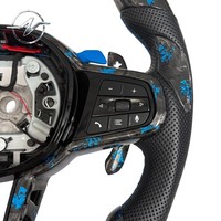 Volant sport YZ à 3 branches en cuir bleu et fibre de carbone avec surpiqûres personnalisées pour G05 G20 G30 X5 X3M X4M M2-M5