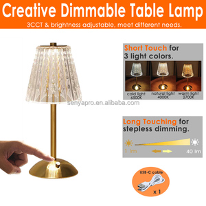 Lampe de table LED sans fil <span class=keywords><strong>rechargeable</strong></span> en or de luxe moderne avec abat-jour en cristal pour mariage, restaurant, dîner, lumière d'ambiance - Product Image 3