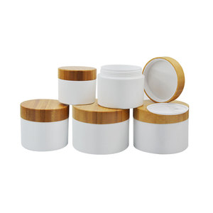 Tarro <span class=keywords><strong>de</strong></span> Plástico PP Blanco <span class=keywords><strong>de</strong></span> 30g 50g 100g para Crema para el Cuidado <span class=keywords><strong>de</strong></span> la Piel con Tapa <span class=keywords><strong>de</strong></span> Bambú Natural, Envase Cosmético Recargable para Mascarillas Faciales - Product Image 1