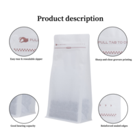 Sacs à café de spécialité premium en papier coton blanc avec fermeture éclair, pochette personnalisée imprimée pour grains torréfiés, sac à café à huit soudures latérales