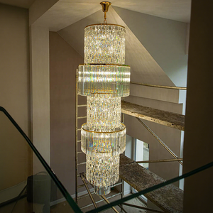 Lámpara de araña de lujo moderna K9 de acero inoxidable para el vestíbulo del hotel, iluminación colgante de cristal de <span class=keywords><strong>techo</strong></span> alto - Product Image 1