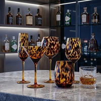 Ensemble de verrerie moderne pour mariage en verre brun, vaisselle Joy, verres à boire côtelés à pois léopard, tasse en verre faite à la main