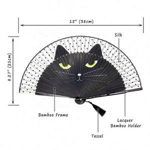 Abanico Plegable de Bambú y Seda con Diseño de Gato de Dibujos Animados para Mujer, Estilo Japonés Pequeño, para Recuerdos de Fiesta o Decoraciones de Boda - Product Image 2