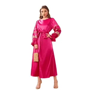 Ky Arabische Flounce Mouwen Borduren Zijde Avondjurken Vrouwen Dames Elegante Arabische Night Jurk