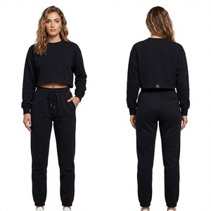 Plus Size Women's <b>Cropped</b> Sweatshirt <b>Black</b> Crew Neck Drop Shoulder Long <b>Sleeve</b> Casual Pullover <b>Top</b> - Product Image 4