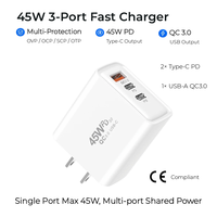 Adaptateur de charge rapide US 45W PD QC3.0, trois ports USB-A, double type-C, pour hôtel, maison, bureau C92
