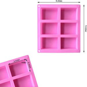 Moule en silicone pour gâteaux et savons, 6 cavités rectangulaires, 23,2x21,5x2,5cm, non toxique, écologique, résistant au four, couleur personnalisée, 100ml - Product Image 2