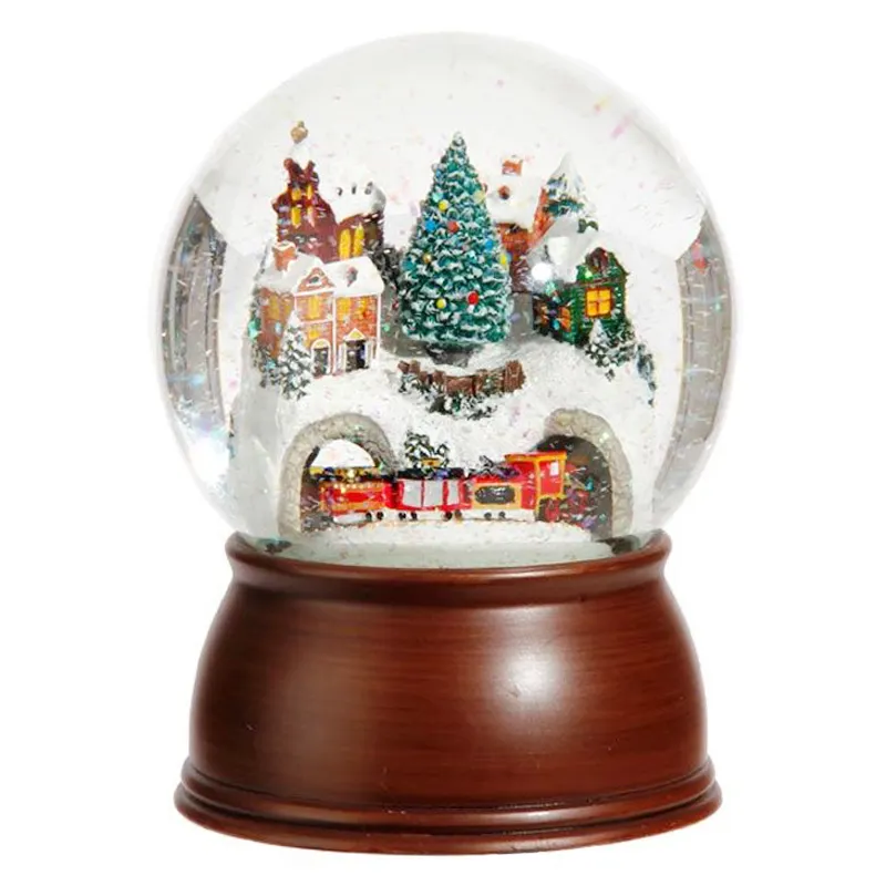Bola de nieve para el hogar, globo de agua personalizado, pueblo de montaña grande de invierno con tren de Navidad, Paisaje de nieve