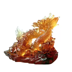 カスタマイズされたアートコレクタブルクリスタルクラフト動物の彫刻ドラゴン像色付きガラス装飾
